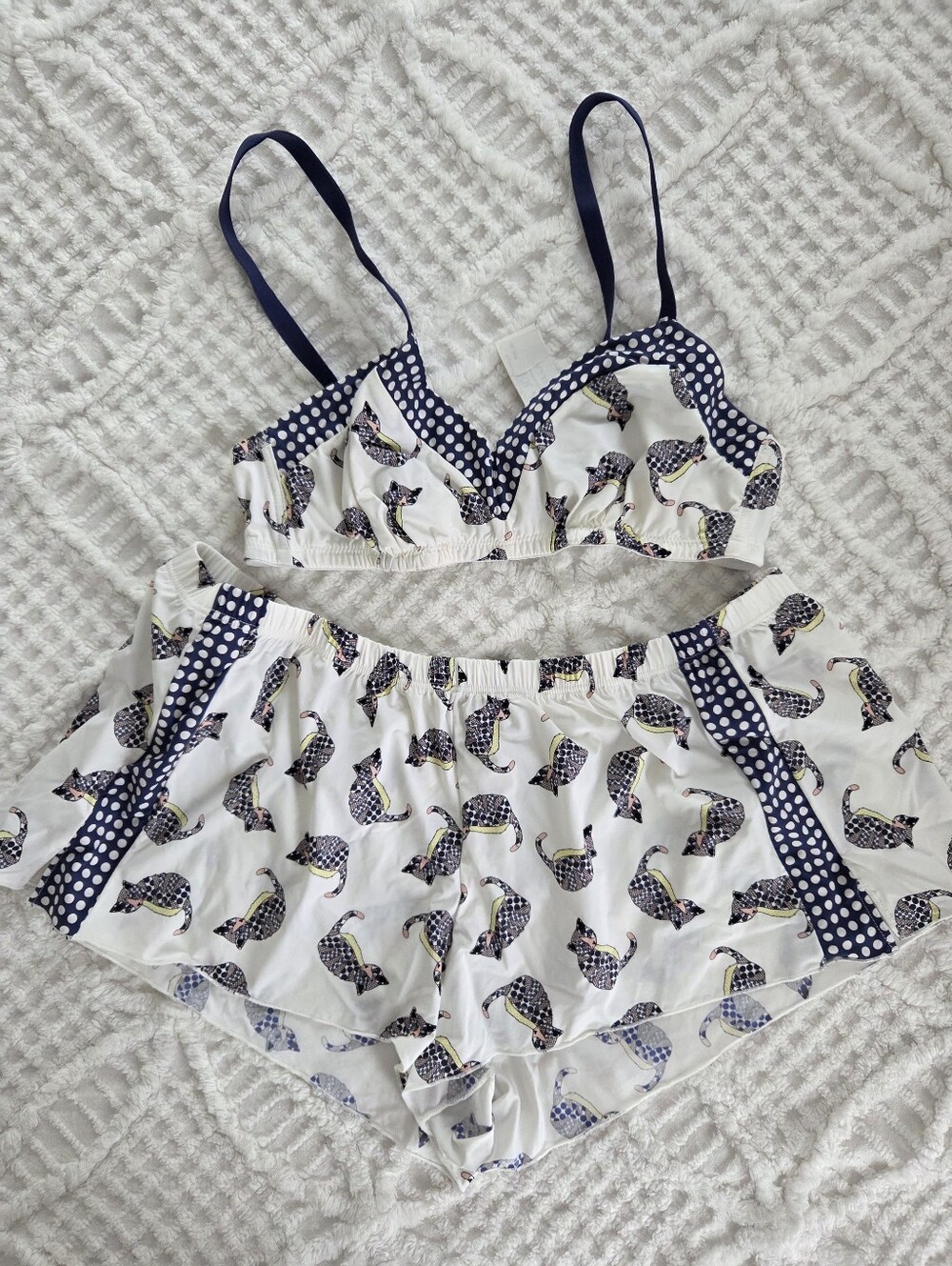 Cosabella Paul &Joe Jeanne Bralette & Shorts Set with Polka Dot Cat Print